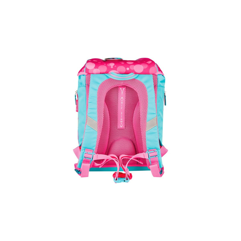 Herlitz SoftLight Plus GreenLine Pink Bubbles, Schulranzen(pink/hellblau, inkl. befülltem 16 tlg. Schüleretui, Faulenzermäppchen, Sportbeutel)