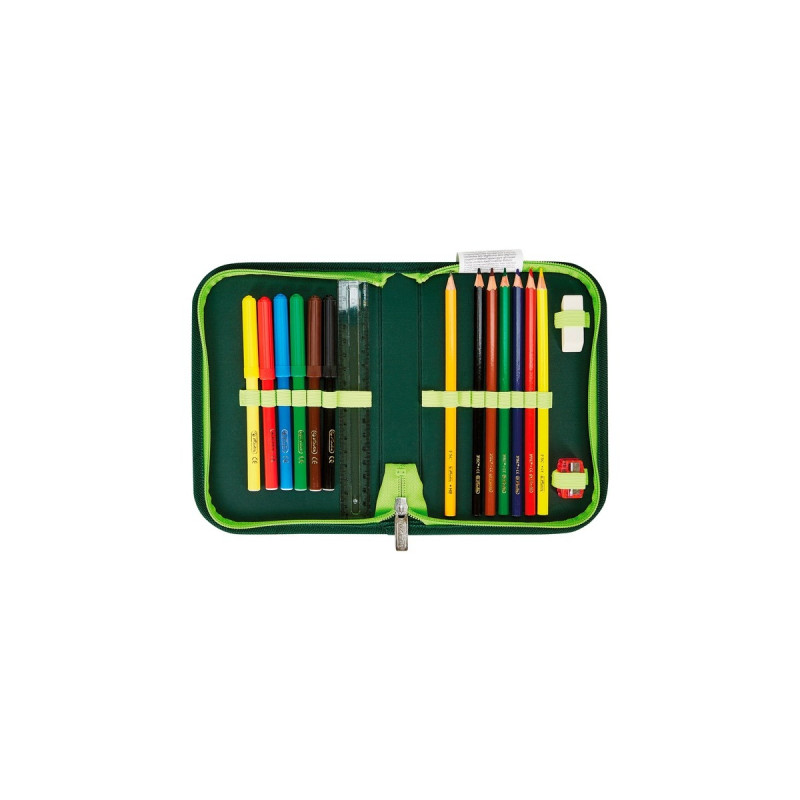 Herlitz SoftLight Plus Jungle, Schulranzen(grün/dunkelgrün, inkl. befülltem 16 tlg. Schüleretui, Faulenzermäppchen, Sportbeutel)