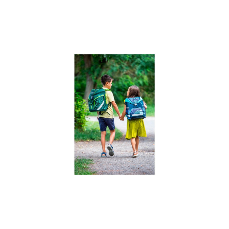 Herlitz SoftLight Plus Jungle, Schulranzen(grün/dunkelgrün, inkl. befülltem 16 tlg. Schüleretui, Faulenzermäppchen, Sportbeutel)