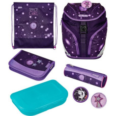 Herlitz SoftLight Plus Space Girl, Schulranzen(violett, inkl. befülltem 16 tlg. Schüleretui, Faulenzermäppchen, Sportbeutel)
