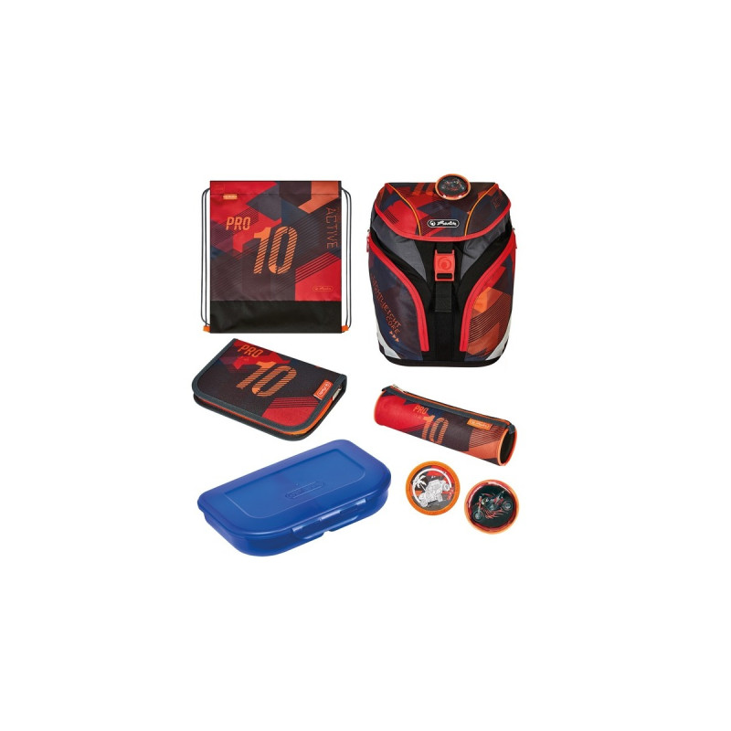 Herlitz SoftLight Plus Sports, Schulranzen(schwarz/rot, inkl. befülltem 16 tlg. Schüleretui, Faulenzermäppchen, Sportbeutel)