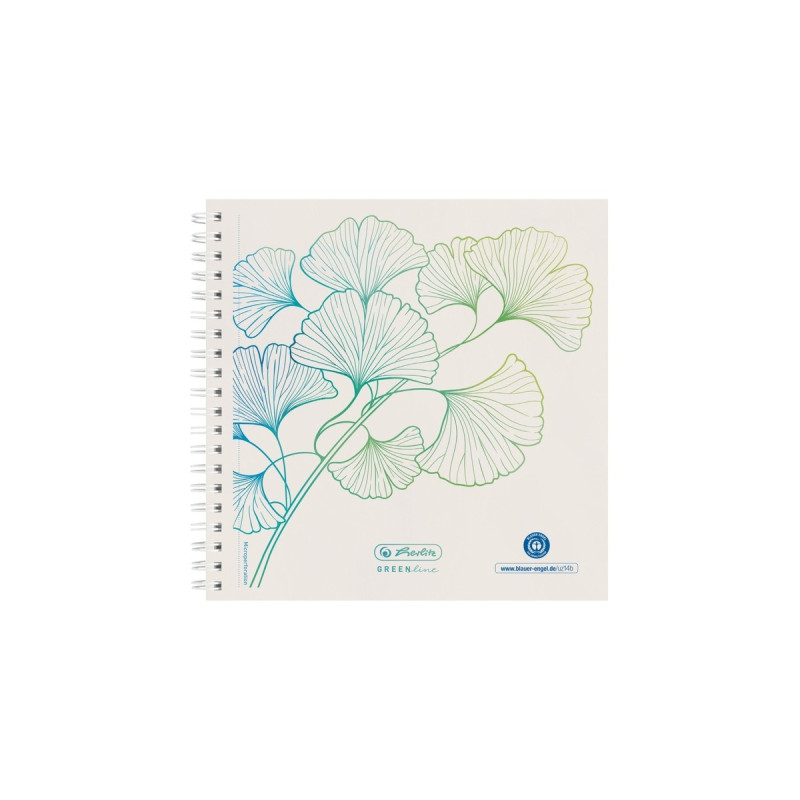 Herlitz Spiralblock 14,8x14,8 GREENline 100Blatt punktiert Motiv Ginkgo, College Block(punktiert, 14,8x14,8)