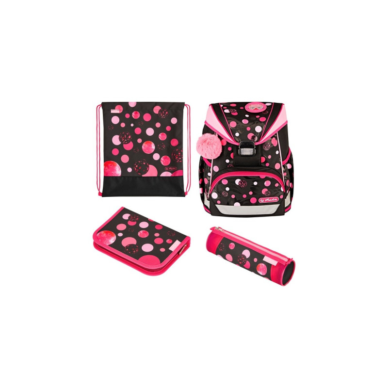 Herlitz UltraLight Plus Cats & Dots, Schulranzen(pink/braun, inkl. 16 tlg. Schüleretui, Faulenzermäppchen, Sportbeutel)
