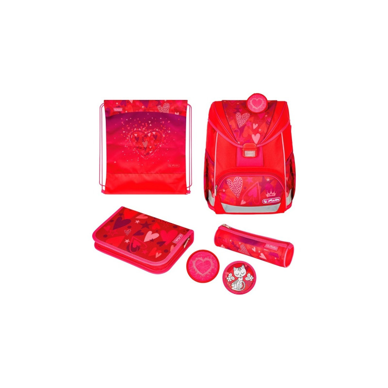 Herlitz UltraLight Plus Sweet Hearts, Schulranzen(rot/rosa, inkl. 16 tlg. Schüleretui, Faulenzermäppchen, Sportbeutel)