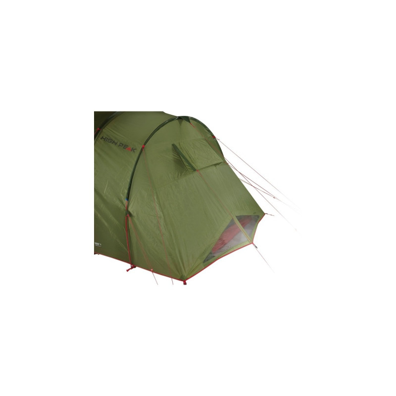 High Peak Vis á Vis Tunnelzelt Goose 4 LW(olivgrün/rot, mit 2 Schlafräumen, Modell 2022)