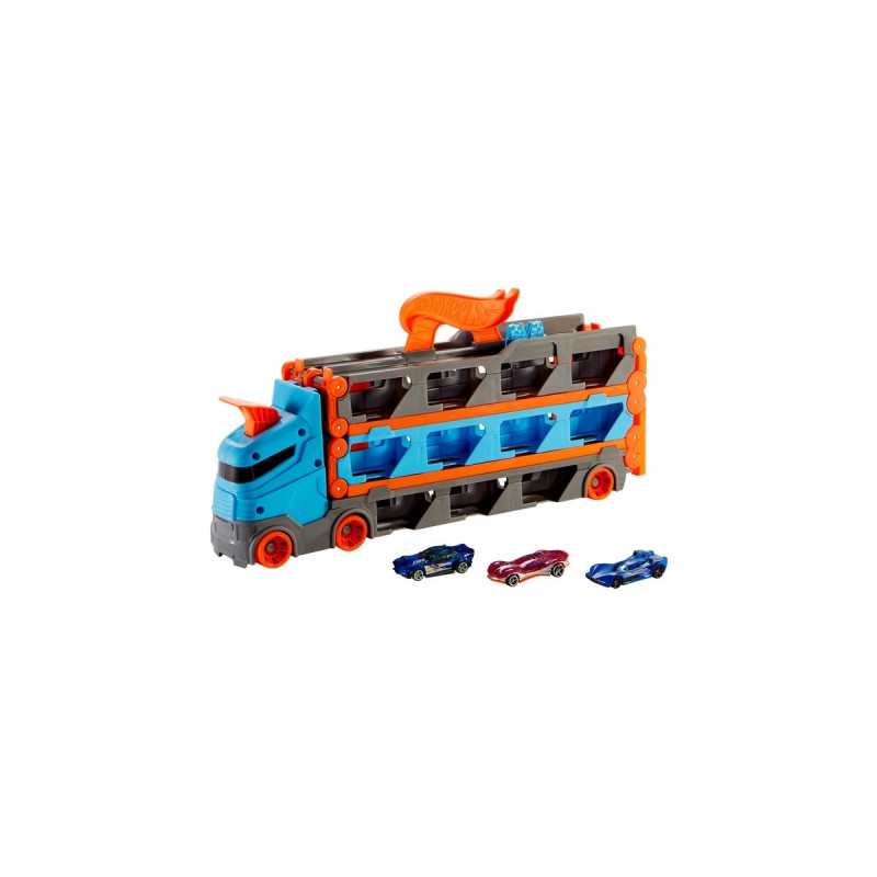 Hot Wheels 2-in-1 Rennbahn-Transporter, Spielfahrzeug(blau/orange)
