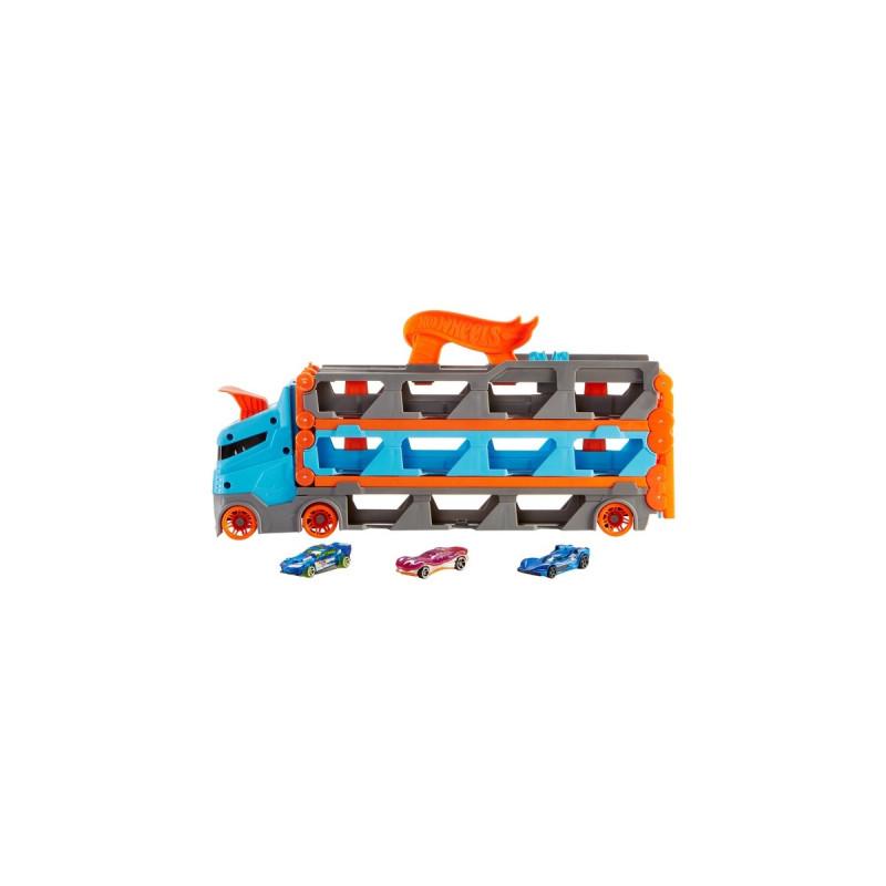 Hot Wheels 2-in-1 Rennbahn-Transporter, Spielfahrzeug(blau/orange)