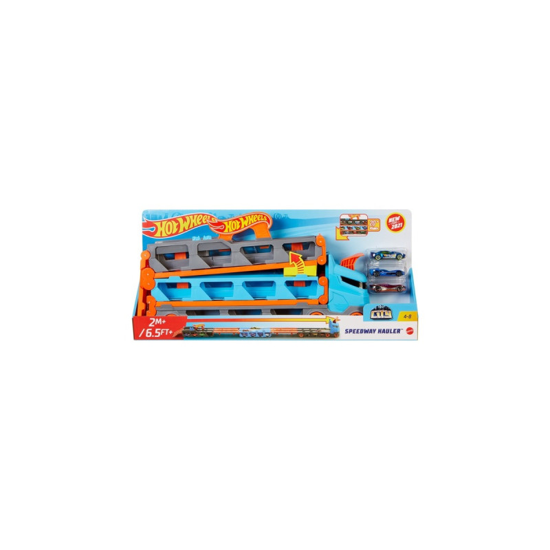 Hot Wheels 2-in-1 Rennbahn-Transporter, Spielfahrzeug(blau/orange)