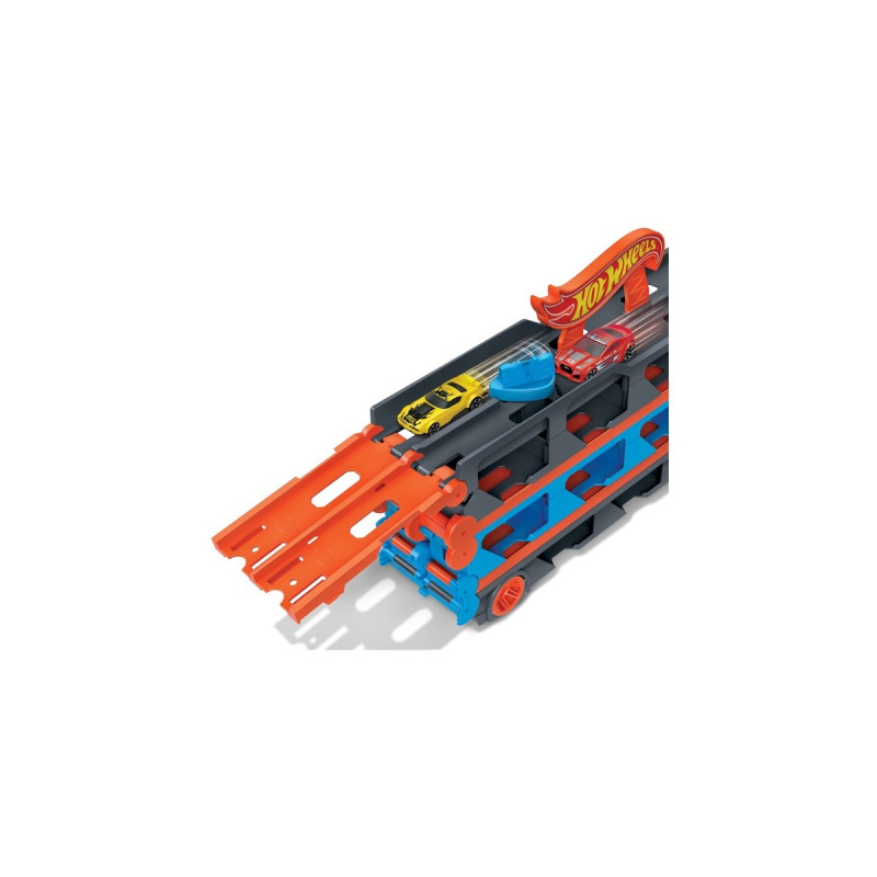 Hot Wheels 2-in-1 Rennbahn-Transporter, Spielfahrzeug(blau/orange)