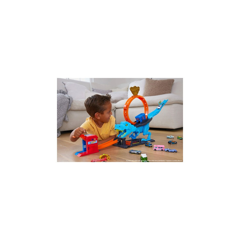 Hot Wheels City T-Rex Attacke Spielset, Rennbahn(inkl. 1 Spielzeugauto)