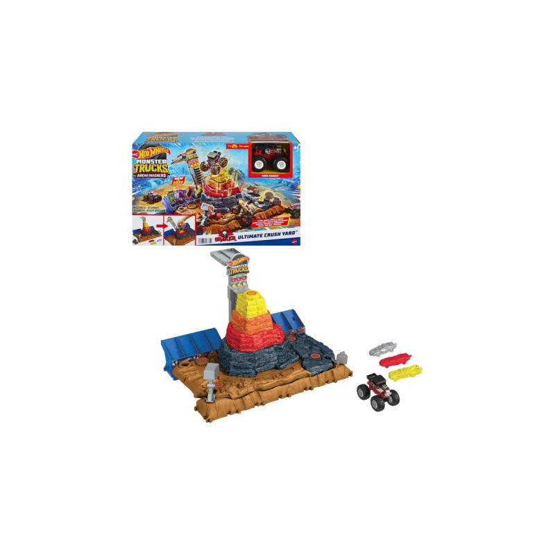 Hot Wheels Monster Trucks Arena World Main Event: Bone Shaker’s Ultimate Crush Yard, Rennbahn(inkl. 4 Spielzeugautos)