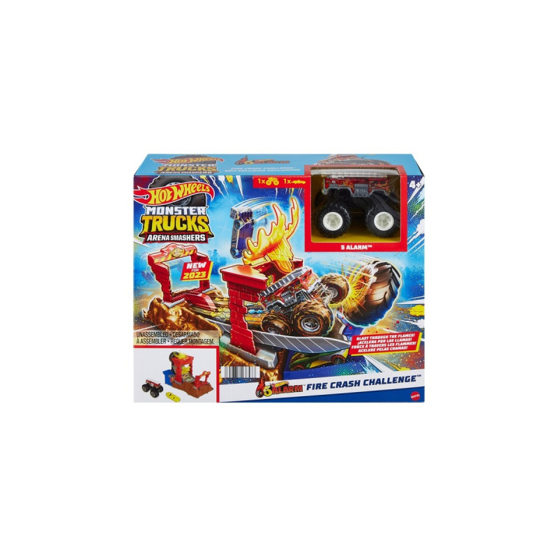 Hot Wheels Monster Trucks Arena World: Entry Challenge - 5 Alarm's Fire Smash Through, Rennbahn(inkl. 2 Spielzeugautos)
