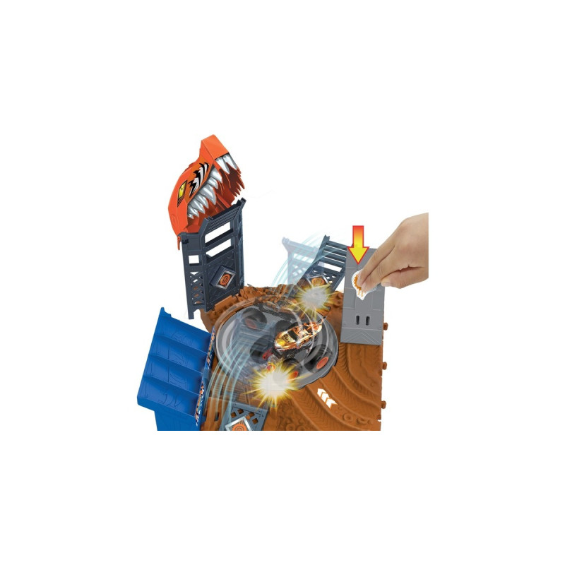 Hot Wheels Monster Trucks Arena World: Semi-Finals Asst - Tiger Shark's Spin Out Frenzy, Rennbahn(inkl. 3 Spielzeugautos)