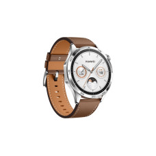 Huawei Watch GT4 46mm (Phoinix-B19L), Smartwatch(silber, braunes Lederarmband)
