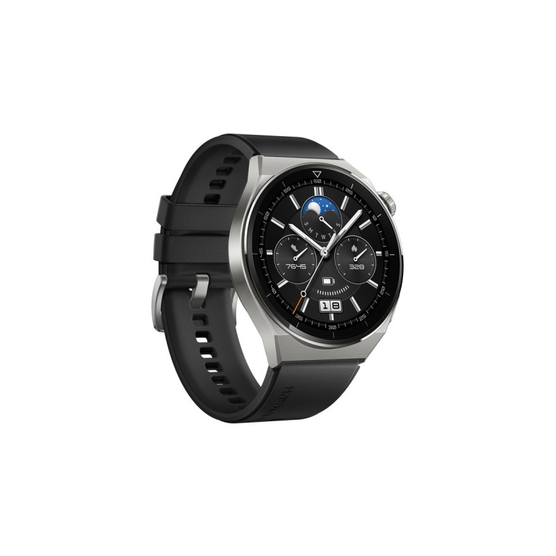 Huawei Watch GT 3 Pro Titanium, Smartwatch(titan, 46mm; Armband: schwarzes Fluorelastomer-Armband)