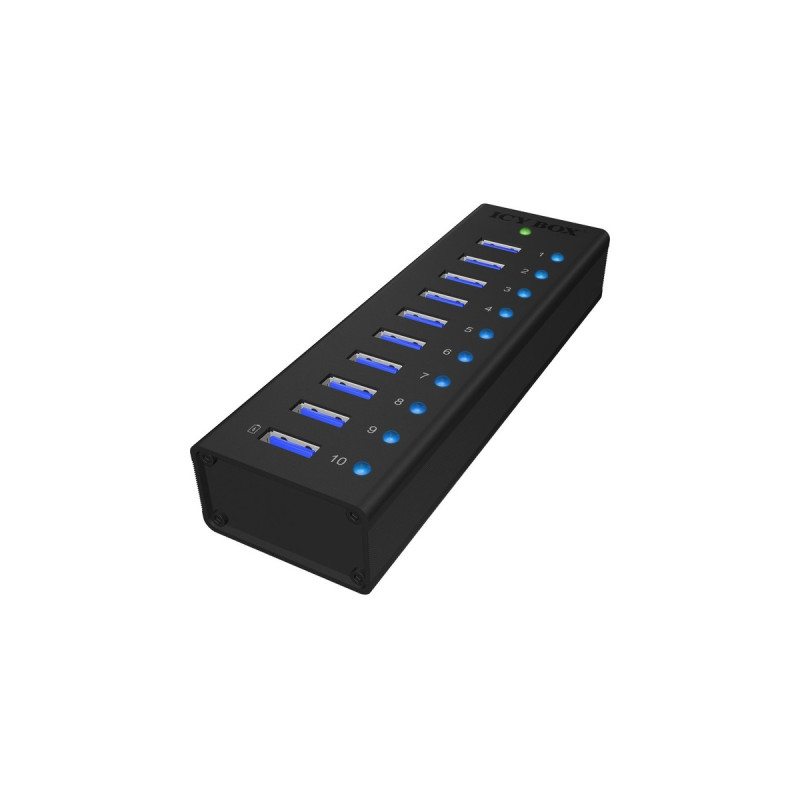 ICY BOX IB-AC6110, USB-Hub(schwarz, 10x USB 3.0, inkl. Ladeanschluss)