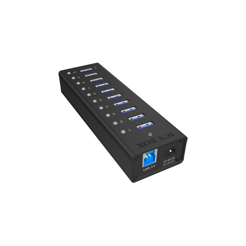 ICY BOX IB-AC6110, USB-Hub(schwarz, 10x USB 3.0, inkl. Ladeanschluss)