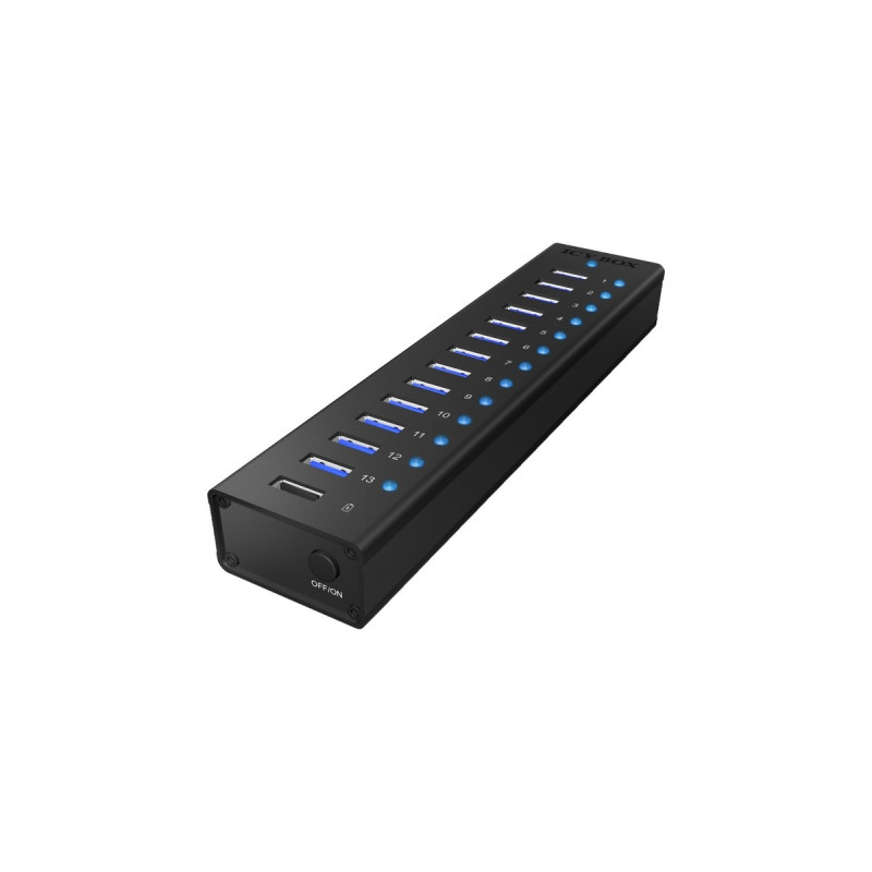 ICY BOX IB-AC6113, USB-Hub(schwarz, 13x USB 3.0, inkl. Ladeanschluss)