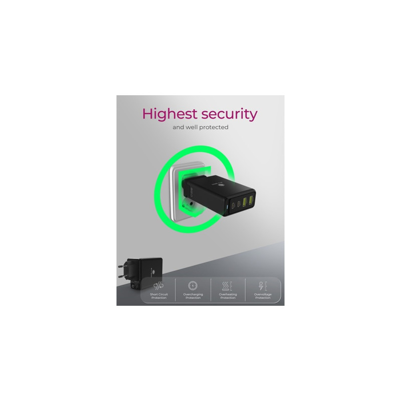 ICY BOX IB-PS104-PD, Ladegerät(schwarz, 4-Port Wall Charger)