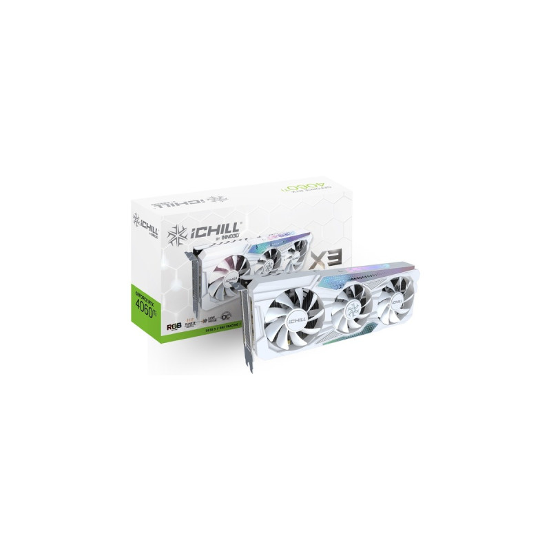 INNO3D GeForce RTX 4060 Ti 8GB ICHILL X3 WHITE, Grafikkarte(weiß, DLSS 3, 3x DisplayPort, 1x HDMI 2.1)