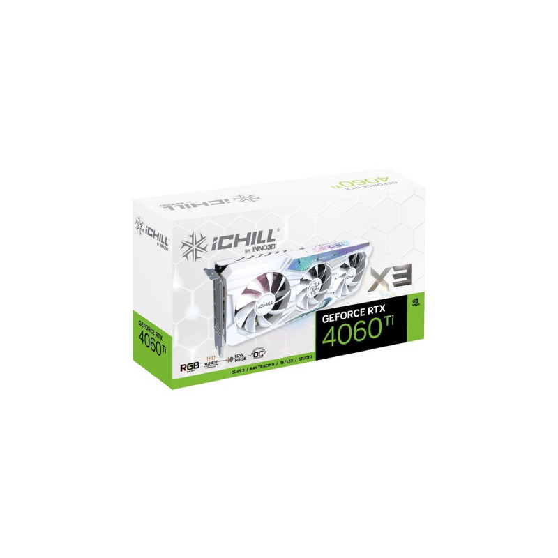 INNO3D GeForce RTX 4060 Ti 8GB ICHILL X3 WHITE, Grafikkarte(weiß, DLSS 3, 3x DisplayPort, 1x HDMI 2.1)