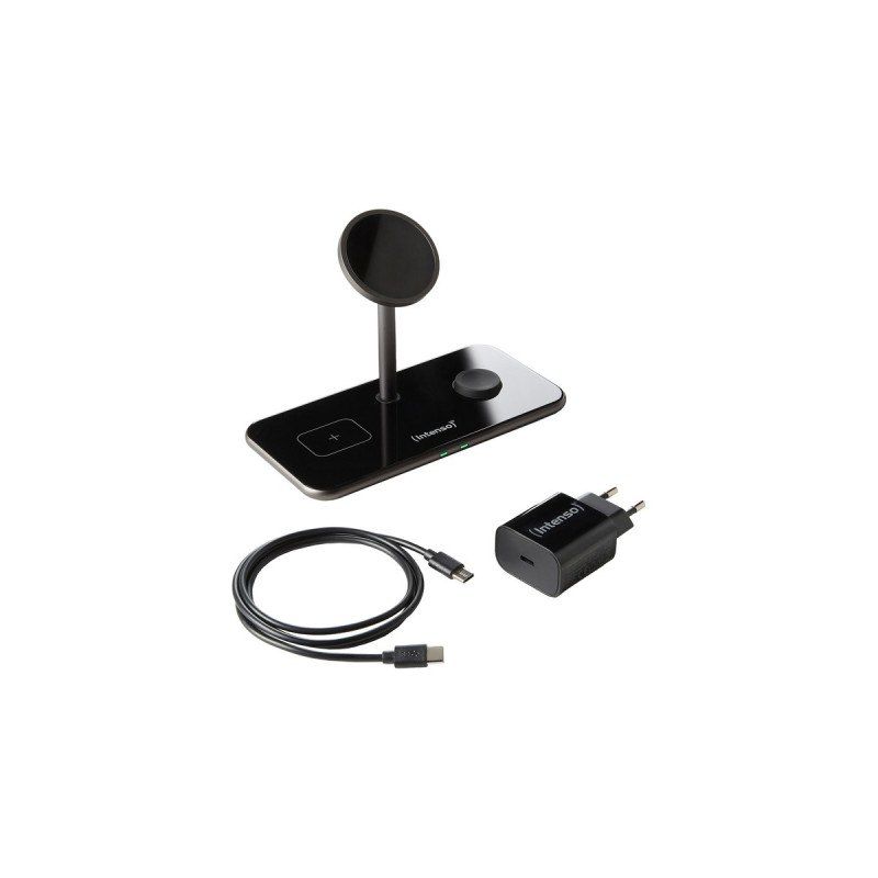 Intenso 3in1 Magnetic Wireless Charging Stand MB13, Ladestation(schwarz, für iPhones mit MagSafe, TWS und Watch, PD3.0, Quick Charge 3.0)