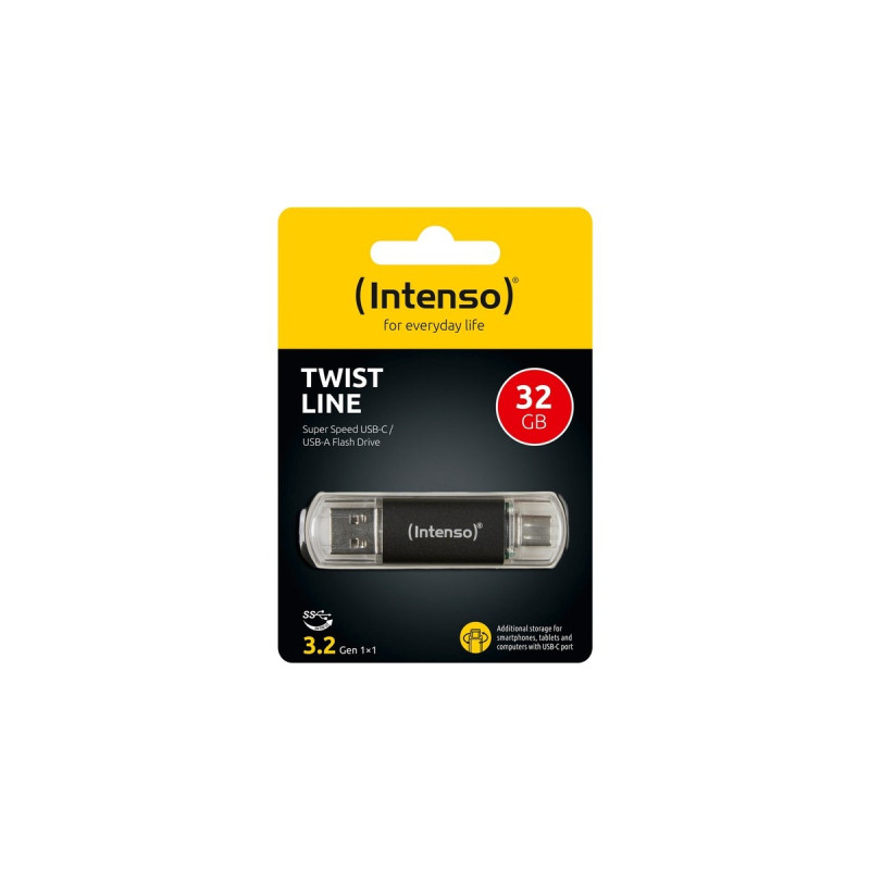 Intenso Twist Line 32 GB, USB-Stick(anthrazit/transparent, USB-A 3.2 Gen 1, USB-C 3.2 Gen 1)