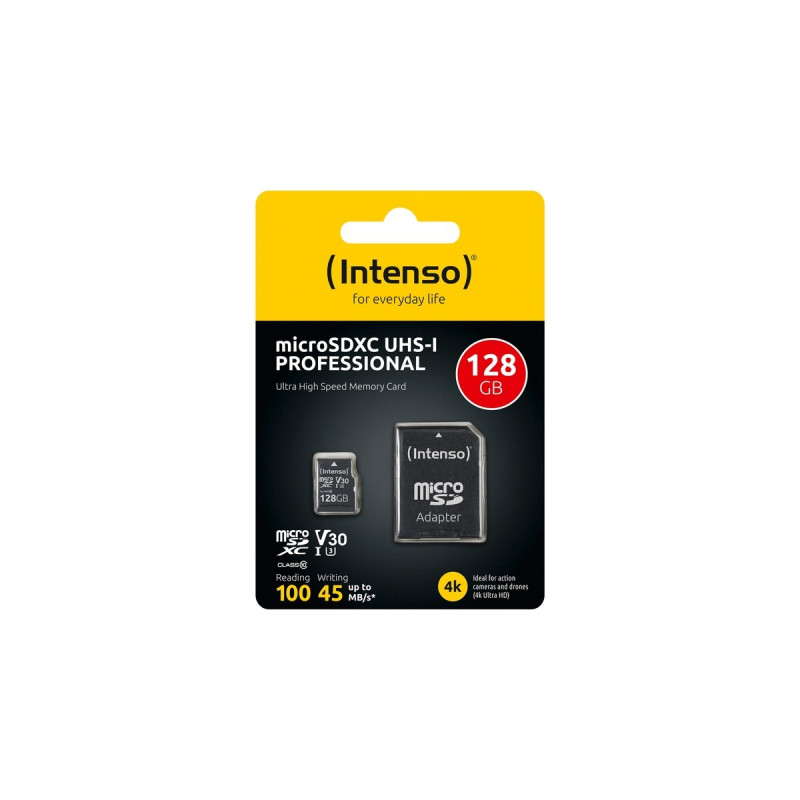 Intenso UHS-I Professional 128 GB microSDXC, Speicherkarte(schwarz, UHS-I U3, Class 10)