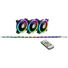 Inter-Tech Argus RGB-Fan Set RS-04 120x120x25, Gehäuselüfter(schwarz, 3er Pack, Fernbedienung, 1x RGB LED-Streifen, Steuerungseinheit)