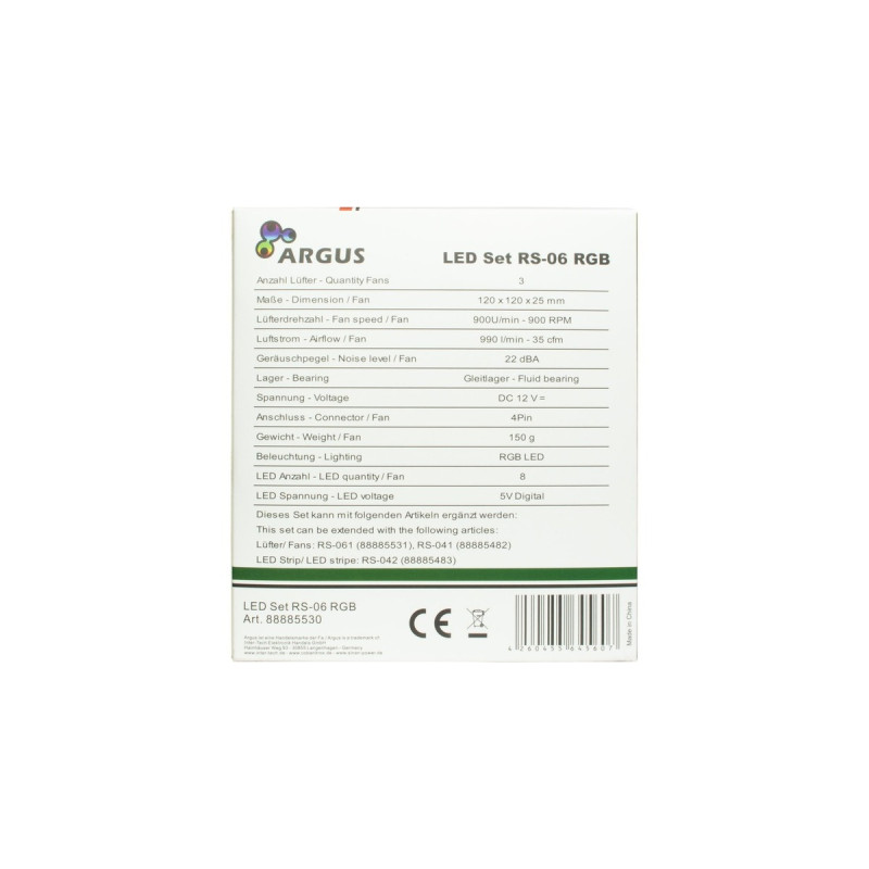 Inter-Tech Argus RGB-Fan Set RS-06 120x120x25, Gehäuselüfter(3er Set, inkl. Controller)