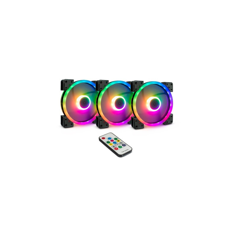 Inter-Tech Argus RGB-Fan Set RS-14 140x140x25, Gehäuselüfter(schwarz, 3er Set, inkl. Controller)