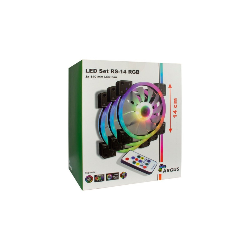 Inter-Tech Argus RGB-Fan Set RS-14 140x140x25, Gehäuselüfter(schwarz, 3er Set, inkl. Controller)