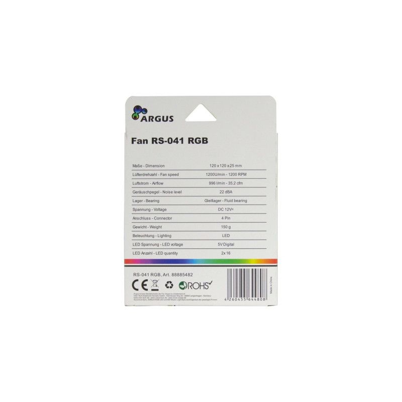 Inter-Tech Argus RS-041 RGB 120x120x25, Gehäuselüfter(schwarz)