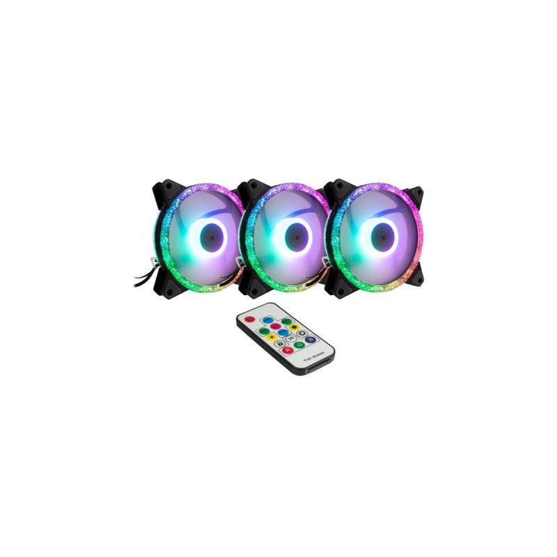Inter-Tech Argus RS-07 RGB Set120x120x25, Gehäuselüfter(schwarz, 3er Set inkl. Fernbedienung)