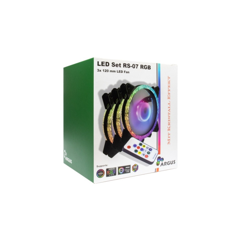 Inter-Tech Argus RS-07 RGB Set120x120x25, Gehäuselüfter(schwarz, 3er Set inkl. Fernbedienung)