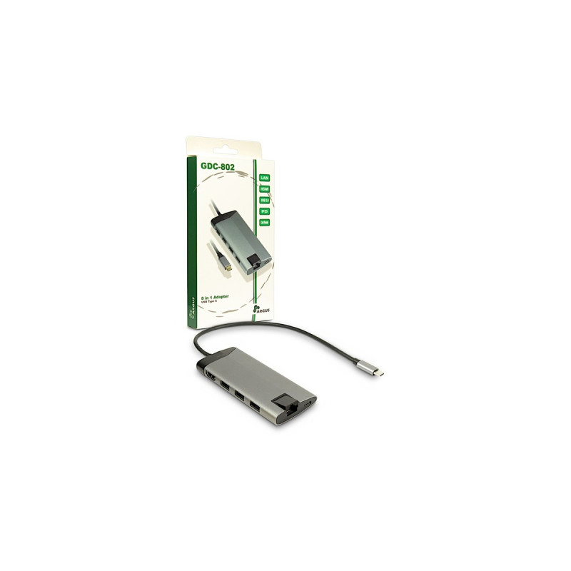 Inter-Tech GDC-802, Dockingstation(USB, HDMI, RJ-45, Power Delivery)