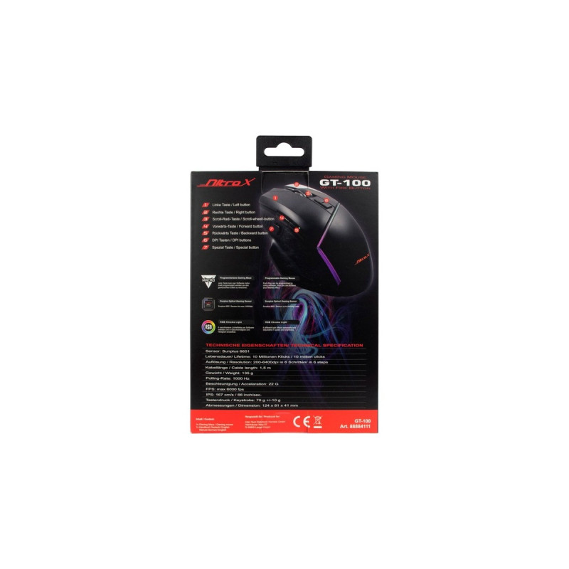 Inter-Tech Nitrox GT-100 RGB, Gaming-Maus(schwarz)