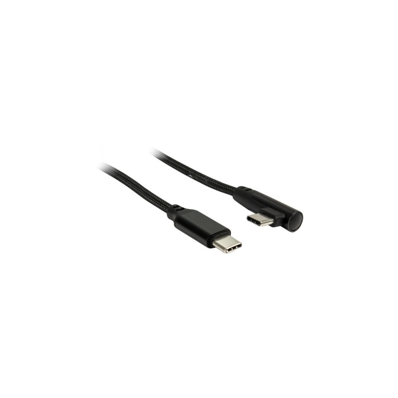 USB-C Stecker 90°(schwarz, 1 Meter, PD, Laden mit bis zu 60 Watt, gesleevt)