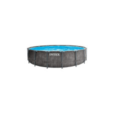 Intex Premium Frame Pool Set Prism Greywood, Ø 457 x 122cm, Schwimmbad(grau, mit Kartuschen-Filteranlage)