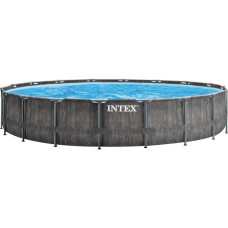 Intex Premium Frame Pool Set Prism Greywood, Ø 549 x 122cm, Schwimmbad(grau, mit Kartuschen-Filteranlage OPTIMO 636T, Outlet)