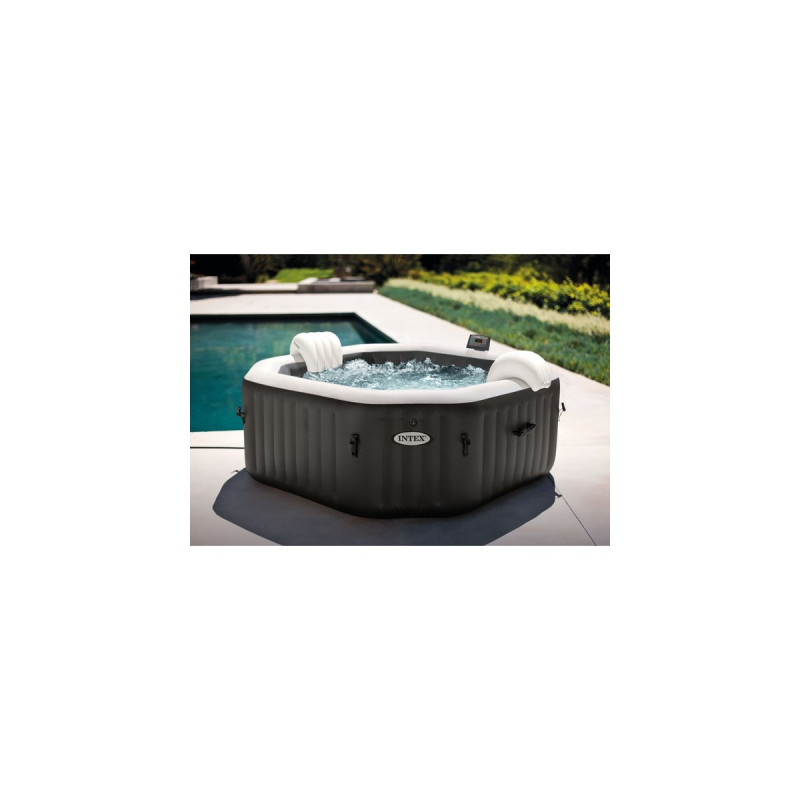Intex Pure Spa Octagon Bubble Jet Ø 201 x 71cm, Schwimmbad(schwarz/weiß, mit Salzwassersystem, Outlet)
