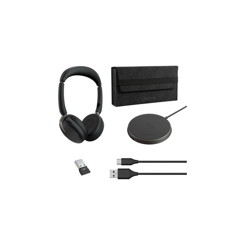 Jabra Evolve2 65 Flex Duo WLC, mit Ladepad, Headset(schwarz, Stereo, UC, USB-A, Link380a)