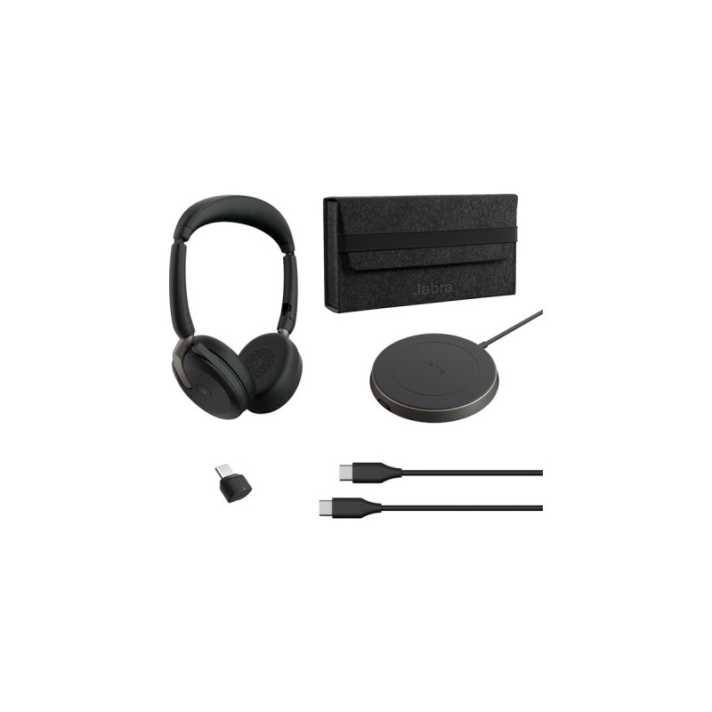 Jabra Evolve2 65 Flex Duo WLC, mit Ladepad, Headset(schwarz, Stereo, Microsoft Teams, USB-C, Link380c)