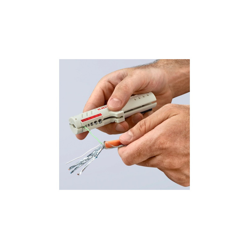 KNIPEX Abmantelungswerkzeug für Datenkabel 16 65 125 SB, Abisolier-/ Abmantelungswerkzeug(Befestigungsclip, Öffnungsfeder und Sperrklinke)