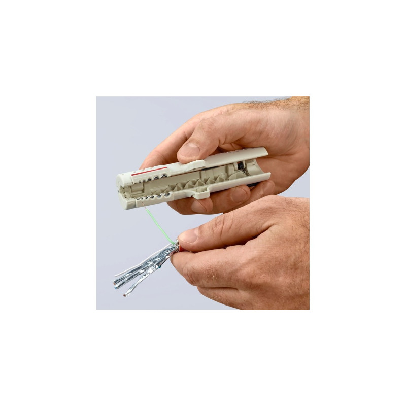 KNIPEX Abmantelungswerkzeug für Datenkabel 16 65 125 SB, Abisolier-/ Abmantelungswerkzeug(Befestigungsclip, Öffnungsfeder und Sperrklinke)