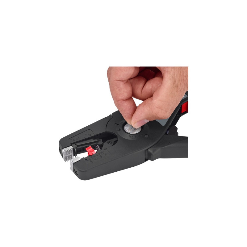 KNIPEX Automatische Abisolierzange PreciStrip16, Abisolier-Zange(schwarz/rot, integrierter Drahtschneider)