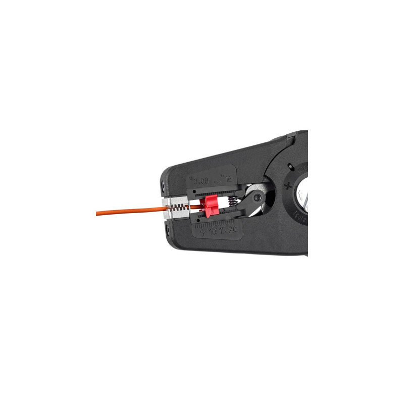KNIPEX Automatische Abisolierzange PreciStrip16, Abisolier-Zange(schwarz/rot, integrierter Drahtschneider)