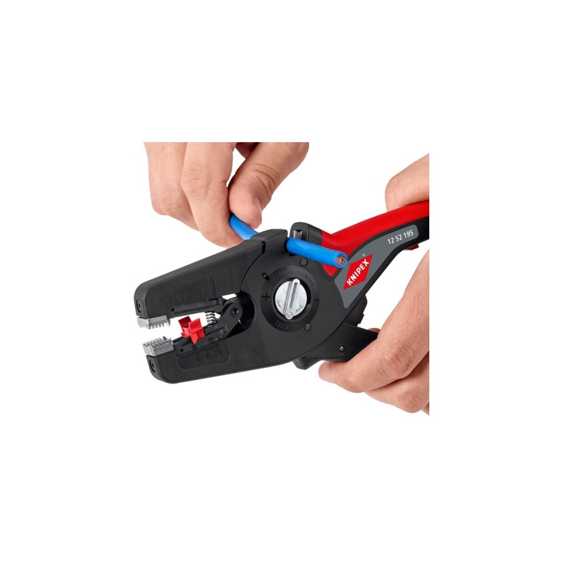 KNIPEX Automatische Abisolierzange PreciStrip16, Abisolier-Zange(schwarz/rot, integrierter Drahtschneider)