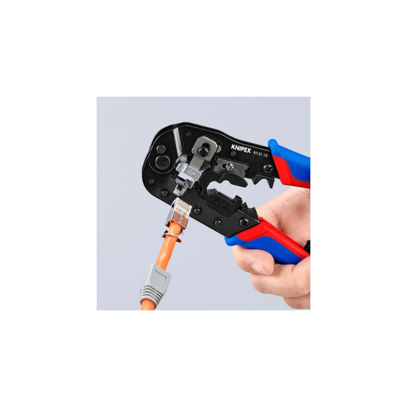 KNIPEX Crimpzange 97 51 13 für Westernstecker(blau/rot, für RJ-45-Stecker)