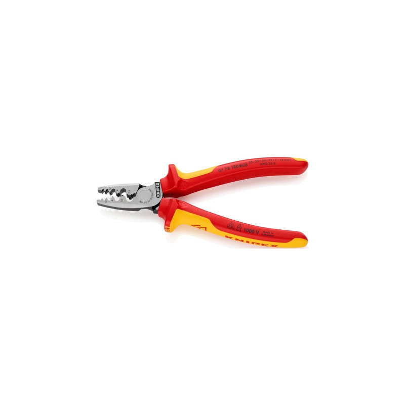 KNIPEX Crimpzange 97 78 180(für Aderendhülsen 0,25 bis 16mm², VDE)